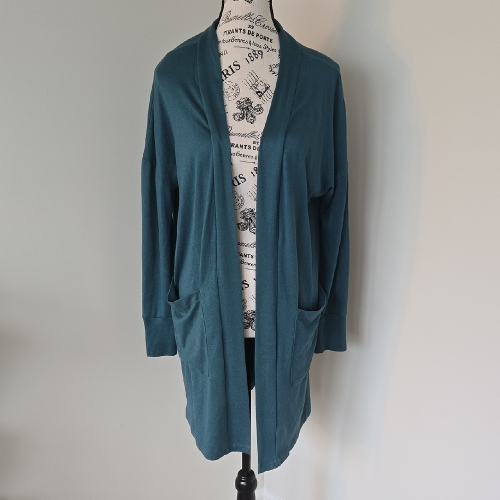 Teal Green Open Front Cardigan Sweater
